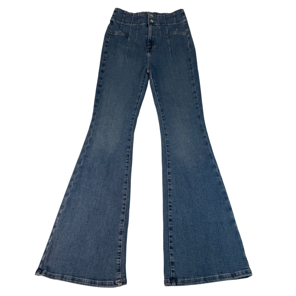We The Free Flare Jayde Jeans 29 Blue Denim High Rise Pintuck Boho Bell Bottoms